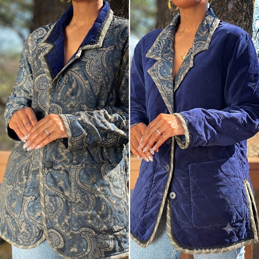 NWT KOOS VAN DEN AKKER Quilted Reversible Blue Velvet Paisley Jacket 1X NEW 90s